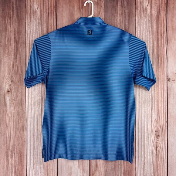 Footjoy FJ Mens Size Large Blue Black Striped SS Golf Performance Polo Shirt - Picture 2 of 12